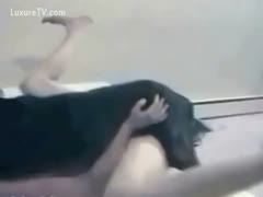 A woman enjoys having her dog fuck her.